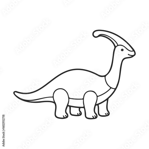 Cartoon black and white parasaurolophus dinosaur illustration for kids – stock vector icon in line style