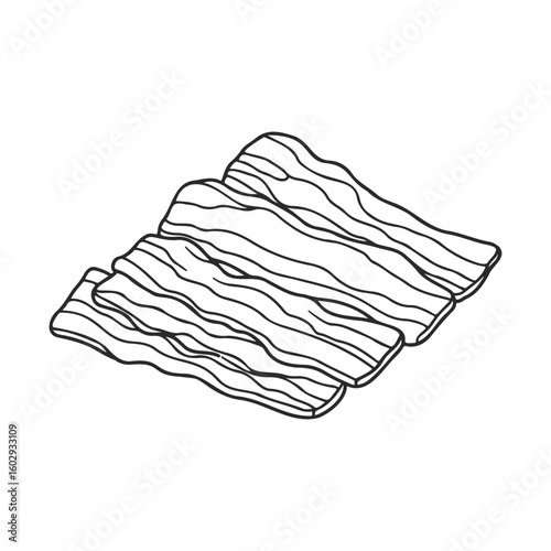 Black and white line art of bacon strips in wavy cuts – stock vector icon in line style
