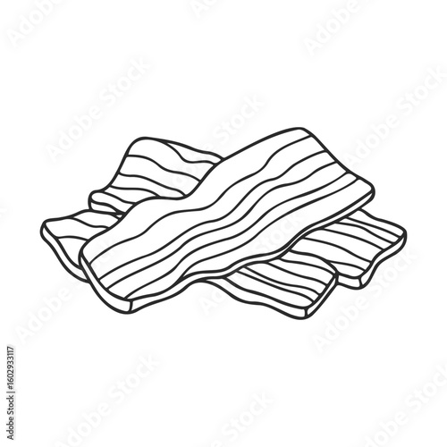 Bacon strips outline illustration in black and white – stock vector icon in line style