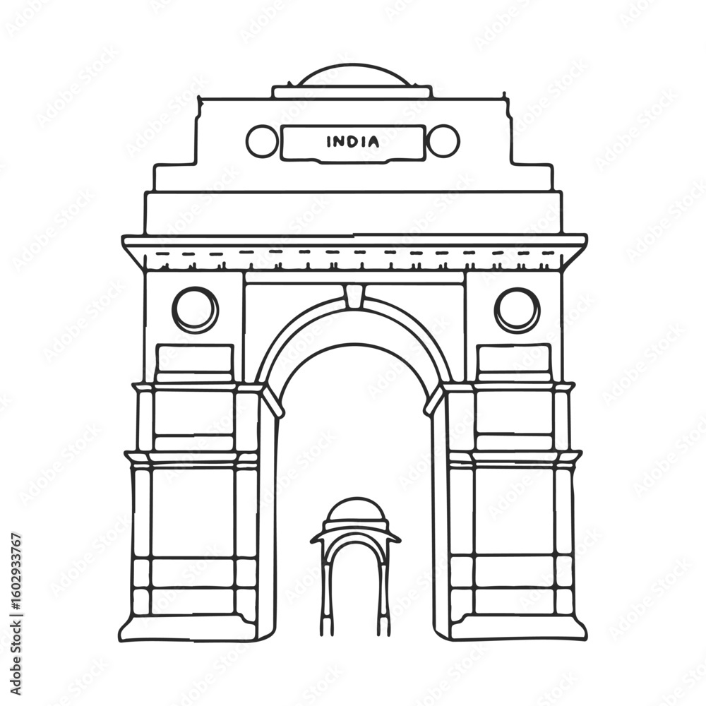 Fototapeta premium Outline drawing of india gate monument in new delhi, india – stock vector icon in line style