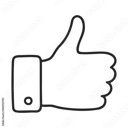 Black and white outline of a thumbs up gesture with buttoned cuff – stock vector icon in line style