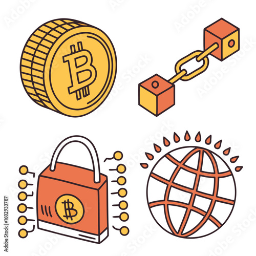Bitcoin Cryptocurrency Blockchain Technology Concepts.