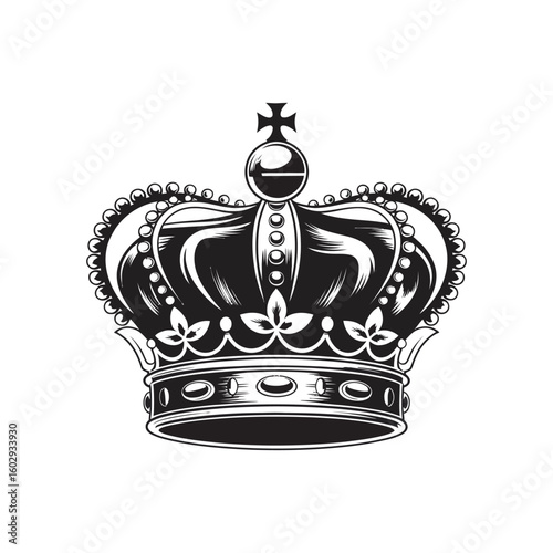 Golden royal crown placed on a clean white backdrop, perfect for design projects related to royalty, tradition, power, luxury, or heritage symbols.
