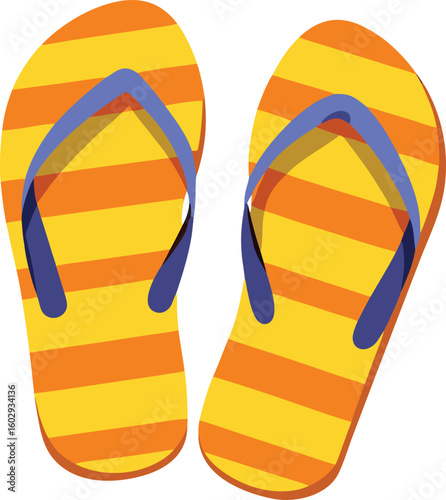 Yellow orange striped flip flops with blue straps sandals footwear