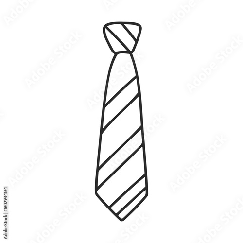 Black and white striped necktie illustration with diagonal pattern – stock vector icon in line style