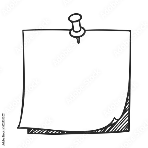 Blank sticky note with push pin on white background – stock vector icon in line style