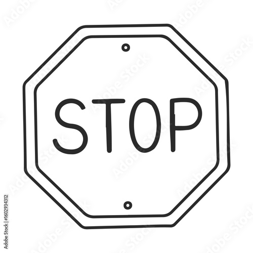 Black and white stop sign illustration in octagonal shape – stock vector icon in line style