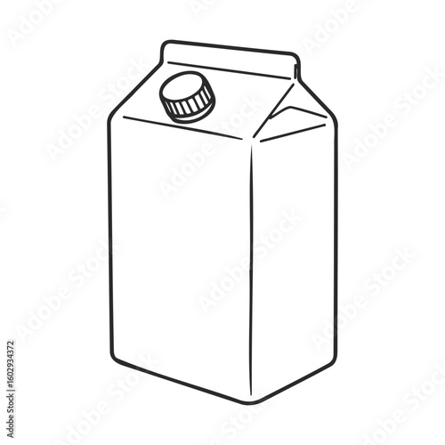 Simple black and white milk carton outline with cap – stock vector icon in line style