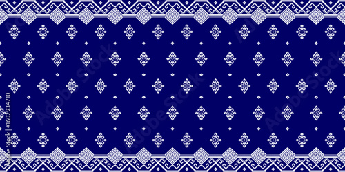 Geometric pixel ethnic pattern seamless oriental traditional design floral background wallpaper carpet clothing wrapping vector illustration texture fabric print