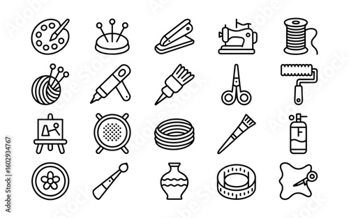 Crafts & DIY Hobby Icon Set - Modern Vector Set for Art, Sewing, and Creative Projects