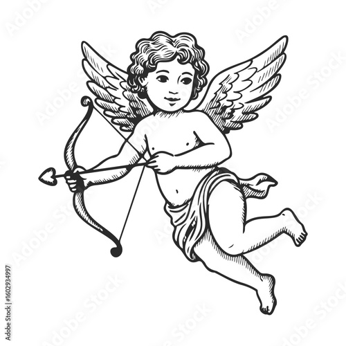 Wallpaper Mural Cherubic angel with bow and wings in classic illustration style – stock vector icon in line style Torontodigital.ca