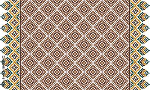 Geometric pixel ethnic pattern seamless oriental traditional design floral background wallpaper carpet clothing wrapping vector illustration texture fabric print
