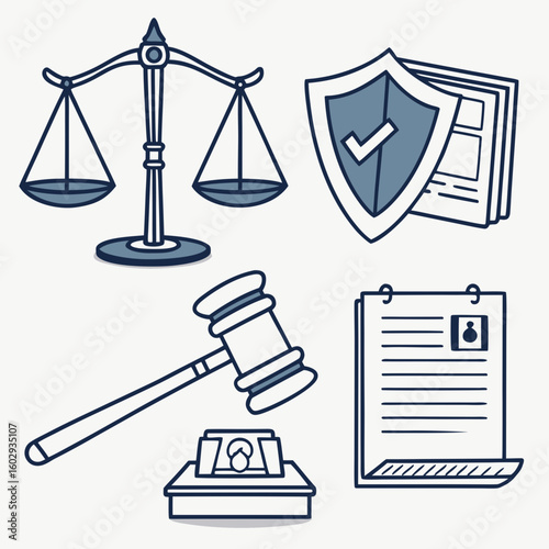 Legal Icons Set Justice and Law Symbols.