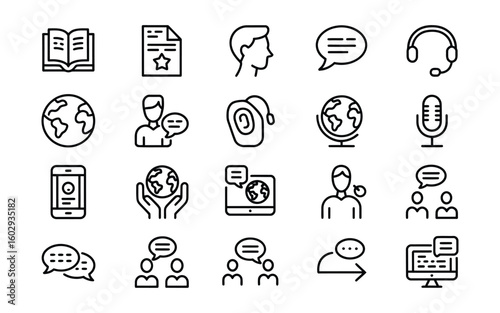 Global Communication & Language Icon Set - Modern Vector Set for Education, Translation, and Dialogue