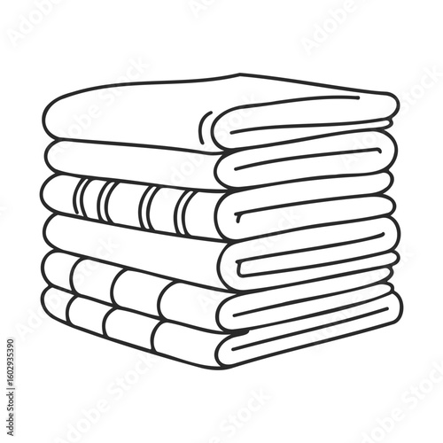 Stacked folded towels in black and white line art illustration – stock vector icon in line style