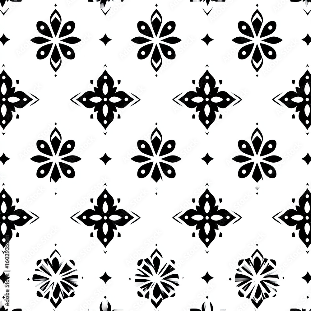 Seamless Pattern of Black Floral Elements on White Background Abstract Design Seamless Pattern of Black Floral Elements on White Background Abstract Design