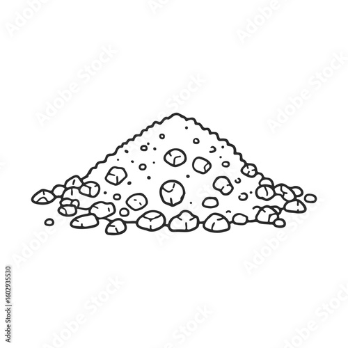 Pile of rocks and sand illustration in black and white sketch style – stock vector icon in line style