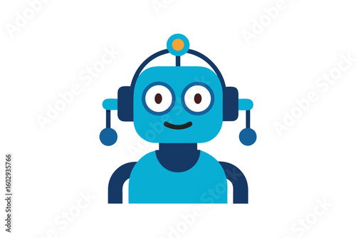 Friendly Tech Robot Mascot with Headset Design for Banner or Advertisement