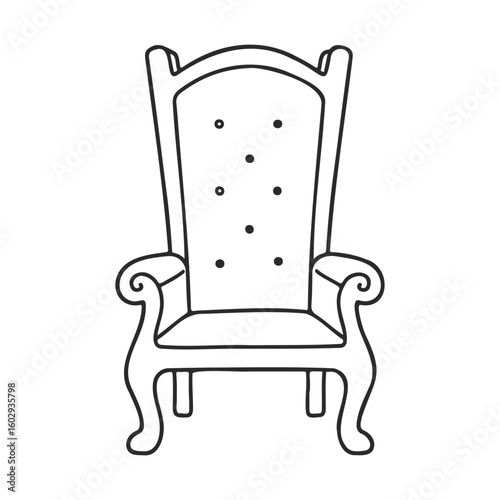 Elegant high-backed armchair outline drawing with button detail – stock vector icon in line style