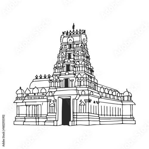 Intricate line art of traditional indian hindu temple architecture – stock vector icon in line style