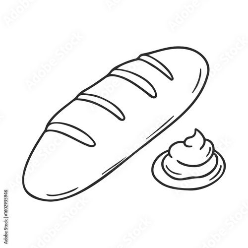 Artisan bread loaf and creamy butter line art illustration – stock vector icon in line style