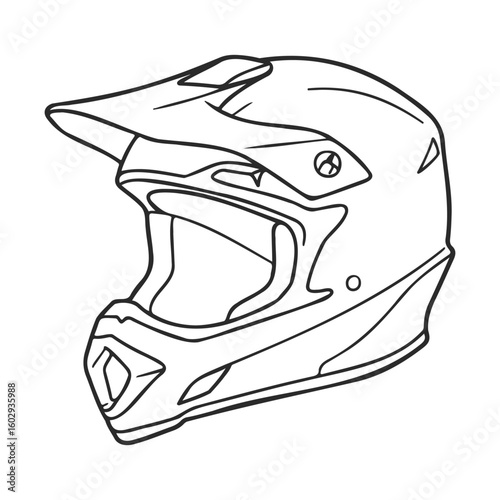 Motocross helmet outline illustration with visor and chin guard – stock vector icon in line style