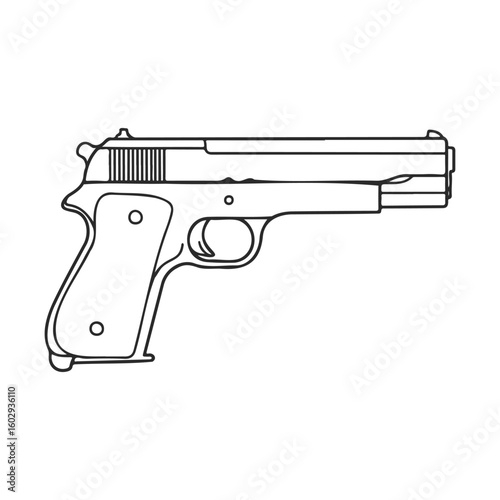 Black and white outline of a handgun side view – stock vector icon in line style