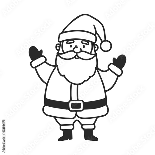 Black and white cartoon santa claus with arms raised – stock vector icon in line style