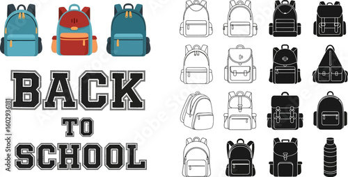Back to school backpacks vector illustration for education and learning supplies sale