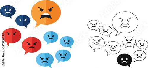 Angry faces in speech bubbles illustration for social media and communication design