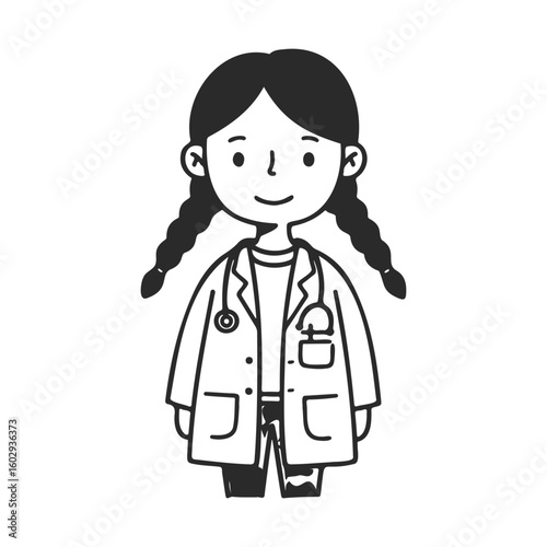 Cartoon female doctor with stethoscope – stock vector icon in line style