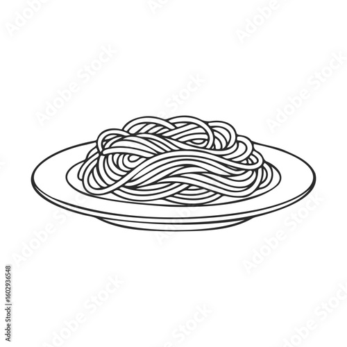 Outline drawing of a plate of spaghetti on a white background – stock vector icon in line style