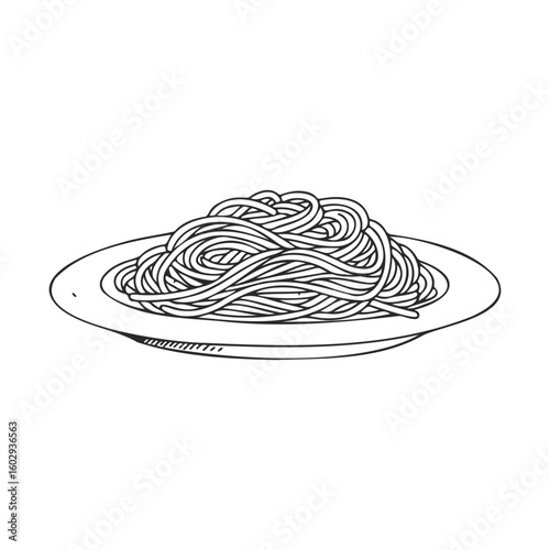 Simple outline of a plate with spaghetti noodles – stock vector icon in line style