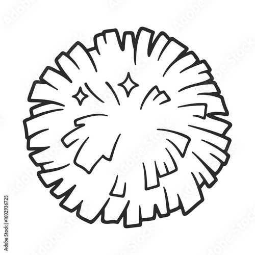 Black and white cartoon pom pom with stars design – stock vector icon in line style