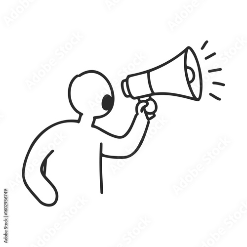 Minimalist drawing of person shouting with megaphone – stock vector icon in line style