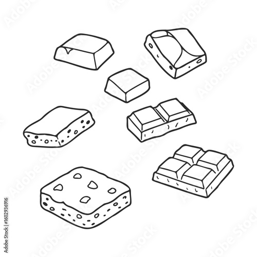 Assorted chocolate bars sketch illustration in various shapes – stock vector icon in line style
