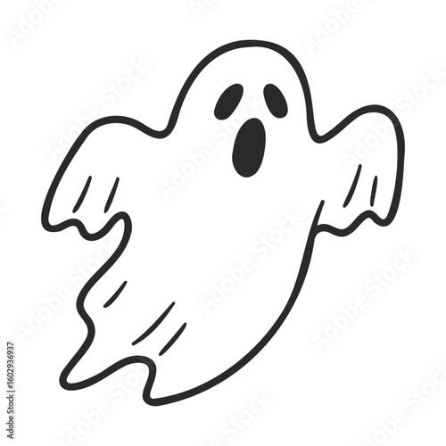 Cartoon style ghost outline illustration with expression – stock vector icon in line style