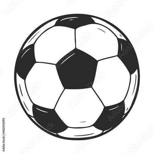 Black and white classic soccer ball with panel design – stock vector icon in line style
