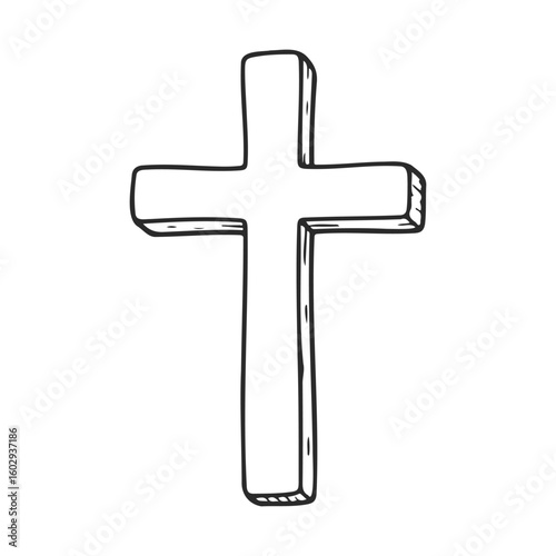Simple hand-drawn christian cross on white background – stock vector icon in line style