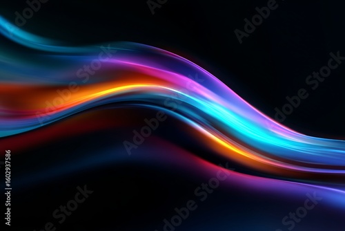 Abstract colorful flowing light waves design with a vibrant rainbow fractal pattern