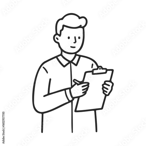 Cartoon of a male character holding a clipboard – stock vector icon in line style