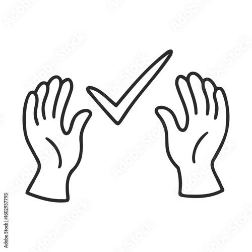 Minimalist black and white hand drawing with checkmark symbol – stock vector icon in line style