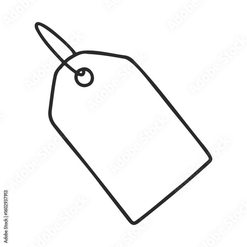 Simple black and white outline of a price tag with loop string – stock vector icon in line style