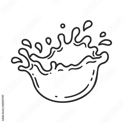 Black and white splash line art illustration with abstract water waves – stock vector icon in line style