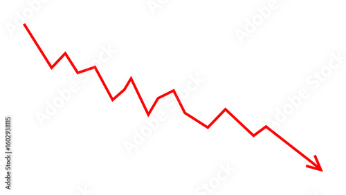 Down fall red arrow line graph financial loss concept, Red arrow downward direction, stock market fall, Business loss. Vector illustration.