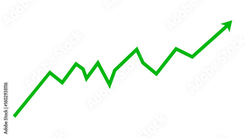 Green fluctuated arrow line graph business growth up trend concept, Economic growth, Stock market profit, Financial growth sign. Vector illustration.