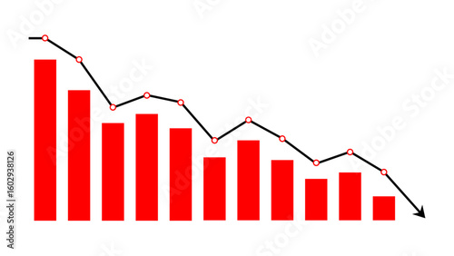 Down fall red graph financial loss concept, Red downward graph with arrow line, Stock market fall, Business loss. Vector illustration.