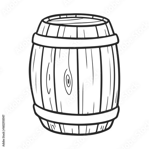 Hand-drawn wooden barrel sketch with detailed planks – stock vector icon in line style