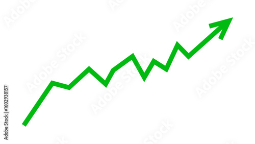 Green fluctuated line arrow graph business growth up trend concept, Economic growth, Stock market profit, Financial growth sign. Vector illustration.