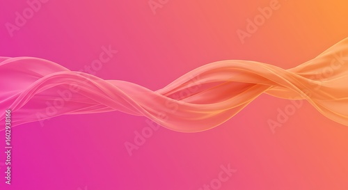 Abstract swirling pink and orange fluid forms against a gradient background.